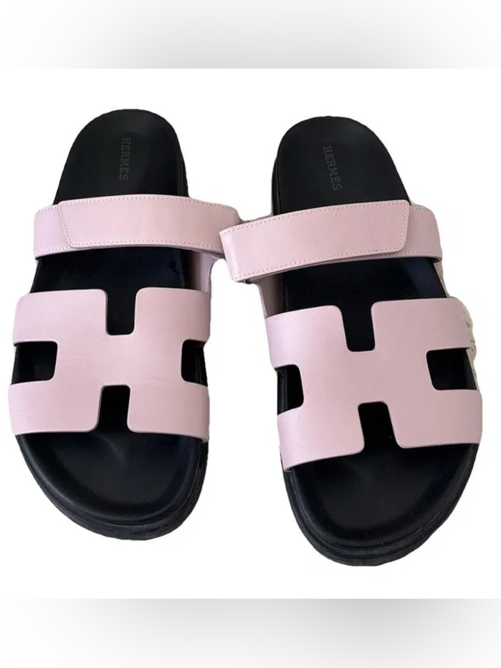 Hermes Pale Pink and Black Slide Sandals